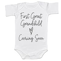 First Great Grandchild Coming Soon Baby Bodysuit Surprise Infant Pregnancy Reveal Gift Cute Announcement Romper (0-6 Months, first great grandchild coming soon-Short Sleeve Romper)