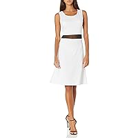 Star Vixen Women's Sleeveless Stretch Knit Ponte Fit-n-Flare Dress with Illusion Inset Waist