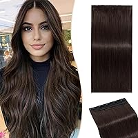 Real Hair Extensions Clip in Human Hair,SEGO One Piece Five Clips in Human Hair Extensions Dark Brown Straight Clip in Remy Hair Extensions（16inch,45g）