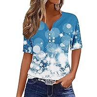 Summer Tops for Women 2024 Vacation Trendy V Neck Boho Short Sleeve Henley Shirts Casual Loose Comfy Tunic Blouses