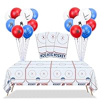 Hockey Party Decorations - 3 Pcs Ice Hockey Tablecloths, 18 Pcs Hockey Balloons Disposable Plastic Ice Hockey Rink Table Cover for Sports Event Game Day Hockey Birthday Party Supplies