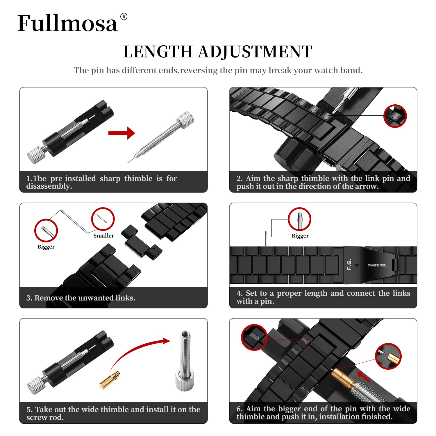 Fullmosa Quick Release Watch band, Stainless Steel Watch strap 16mm, 18mm, 19mm, 20mm, 22mm or 24mm, Fits Samsung Galaxy Watch 6/5/4/3,Garmin Watch,Huawei Watch for Men Women