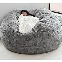 Giant Fur Bean Bag Chair Cover for Kids Adults, (No Filler) Living Room Furniture Big Round Soft Fluffy Faux Fur Beanbag Lazy Sofa Bed Cover (Light Grey, 7FT)