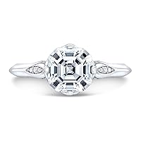 3CT Asscher Cut Colorless Moissanite Engagement Ring Wedding Bridal Set Eternity Solitaire Halo Silver Gold Jewelry Anniversary Promise Purpose Gift for Her