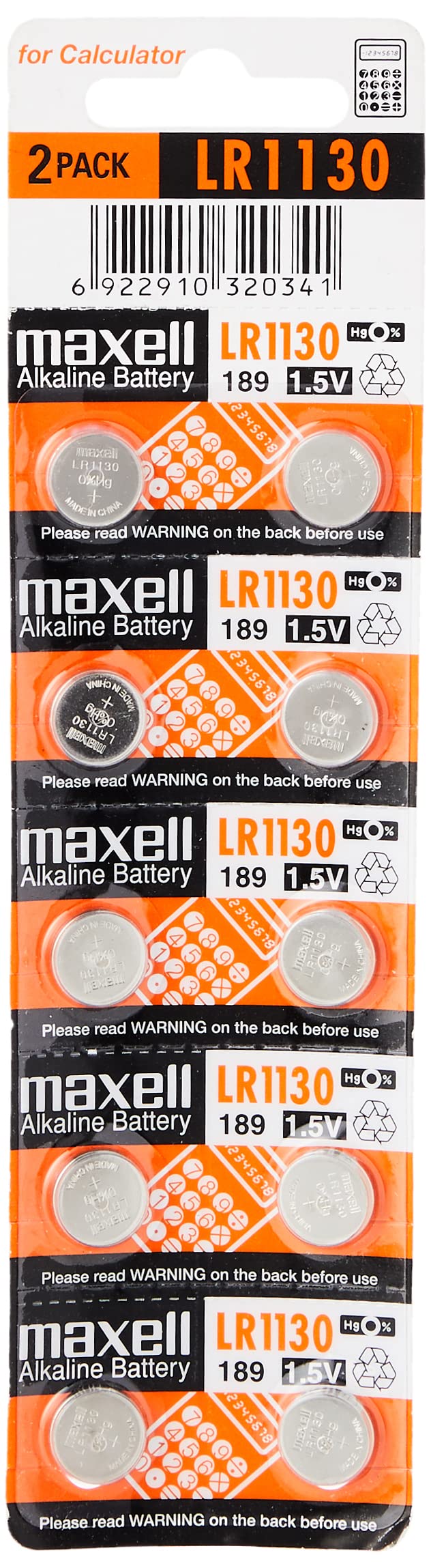 Maxell LR1130 Alkaline Battery 1.5V, 10 Pack