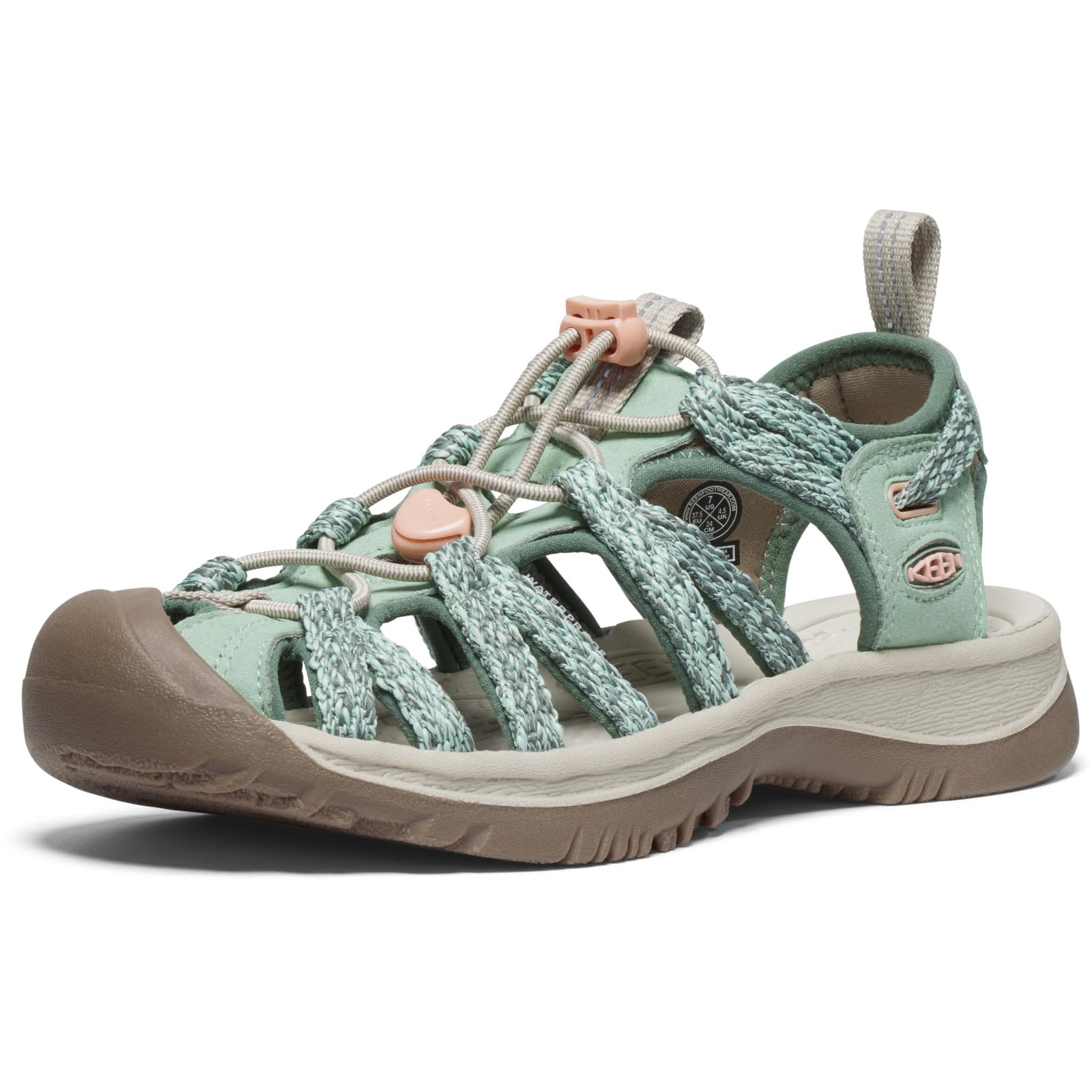 KEEN Women's Whisper Closed Toe Sport Sandals, Granite Green/Peach Parfait, 9