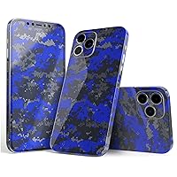 Full Body Skin Decal Wrap Kit Compatible with iPhone 14 Pro Max - Bright Royal Blue and Gray Digital Camouflage