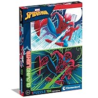 Clementoni 27555 Lights Collection- Marvel Spiderman, Glow in The dark-104 Pieces-Jigsaw Kids Age 6-Made in Italy, Cartoon Puzzles, Multicoloured