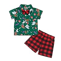 Infant Short Sleeve Christmas Printed Top Striped Printed Casual Shorts With Pockets Christmas Baby Boy Bundle