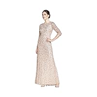 Adrianna Papell Women's 3/4 Sleeve Scoop Back Beaded Gown