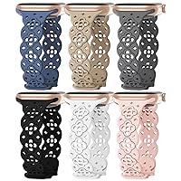 6 Pack Lace Silicone Bands Compatible with Apple Watch Band 38mm 40mm 44mm 41mm 42mm 45mm 49mm Women,Thin Slim Floral Breathable Sport Strap Replacement Wristbands for iWatch Series
