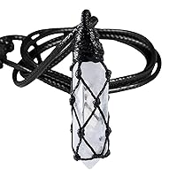 TUMBEELLUWA Hexagonal Crystal Points Pendant Necklace for Unisex Wrapped Stone Wand Pendant with Adjustable Cord