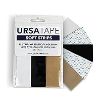 URSA Tape Stretchy Moleskin Fabric Tape | 12 Blister Tape Strips, Heavy-Duty Blister Prevention Tape, No-Residue Blister Bandages for Feet & Body Tape for Fabric | Moleskin Tape (3.14 x 0.98in)