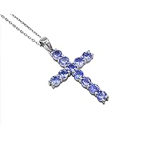 December Birthstone Natural 4 MM Round Tanzanite Gemstone 925 Sterling Silver Holy Cross Pendant Necklace Tanzanite Jewelry Love And Friendship Gift For Her (PD-8384)