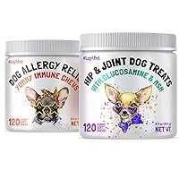 Allergy Relief Chews for Dogs & Immune Support with Kelp, Colostrum & Bee Pollen 120 Soft Chews and Hemp Hip & Joint Supplement for Dogs 120 Soft Chews Bundle - Made in USA