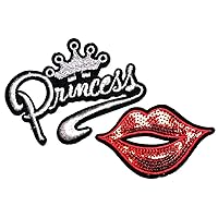PARITA Set 2 Pcs. Red Sexy Lips Cartoon The Princess Patch DIY Crafts Projects Embroidered Iron on Applique Patches for Jeans Jacket Clothing Handbag Shoes Caps