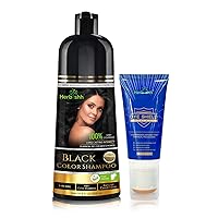 Herbishh Combo Hair Color Shampoo Black 500ml for Grey Hair + Hair Color Stain Protector Dye Shield or Defender for Skin