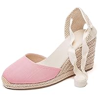 U-lite Women's Espadrille FLat Sandals Closed Toe Ankle Wrap,Classic Lace Up Summer Dressy Flat Shoes
