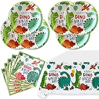 Dinosaur Birthday Party Supplies, 20 Plates and 20 Napkins and Tablecloth71 '' x 42 '', Dinosaur Birthday Party Decorations for Boys and Children