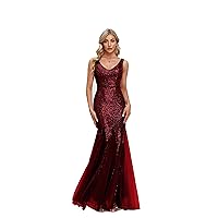 Updated Women's Double V Neck Long Sequined Mermaid Dress Formal Dress Bridesmaid Party Dress