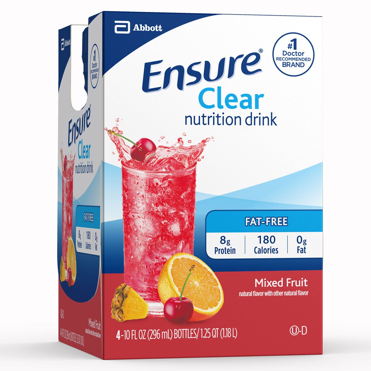 Ensure Clear Nutrition Drink, 0g fat, 8g of protein, Mixed Fruit, 10 Fl Oz (Pack of 12)