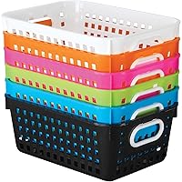 Really Good Stuff - 164316 Plastic Storage Baskets for Classroom or Home Use – Stackable Mesh Plastic Baskets with Grip Handles – Bright Neon Colors – 11