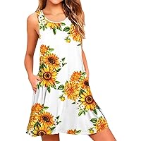 Summer Sundress for Women Causal Swing Beach Dress Loose Fit Tshirt Dresses Comfy Cotton Crewneck Flowy Tank Dress
