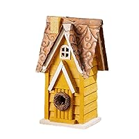 GH90085 Hanging Distressed Wooden Garden Cottage Birdhouse, Yellow