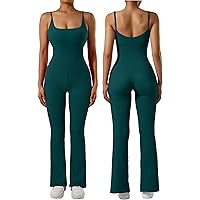 SUUKSESS Women Ribbed Flare One Piece Jumpsuits Seamless Padded Sexy Jumpsuit