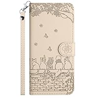XYX Wallet Case Compatible with Google Pixel 8 Pro, PU Leather Flip Protective Phone Case Card Slots Emboss Cat Flower Case with Wrist Strap for Pixel 8 Pro, Beige