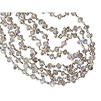 Gems For Jewels 3 mm Rainbow Moonstone Faceted Beads Rosary, 925 Silver Wire Wrapped Rosary Style Chain for Jewelry Making, Moonstone Beaded Chain for Jewelry Making (1 Foot-5 Feets) Silver, 1 Foot