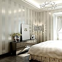 Q QIHANG DAWEI Vertical Stripes Non-Woven Wallpaper Roll for Living Room Silver&Gray Color 1.73'W x 32.8'L