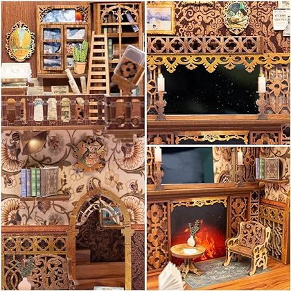 Cutefun Eternal Bookstore，DIY Book Nook Kits for Adults - Wooden Dollhouse- 3D Puzzle with LED Lights - Miniature House Kit for Collectors and Decorations