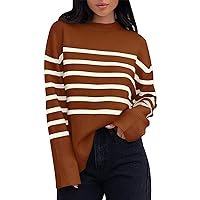 Women's Turtleneck Stripe Print Sweater Tperament Fall 2024 Chic Oversized Sweaters Ribbed Pattern Casual Sweatshirts
