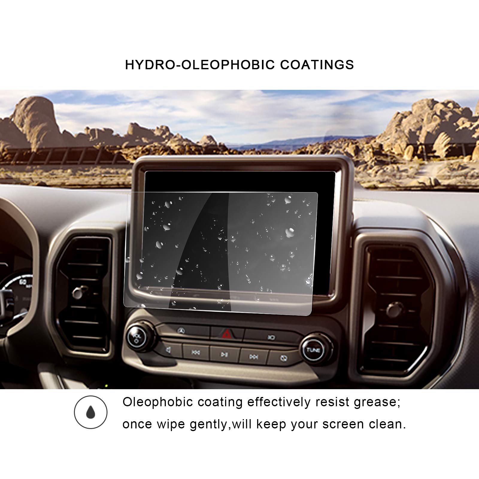 R RUIYA Bronco Sport Screen Protector 8 inch Tempered Glass Screen Protector for 2021 2022 2023 Ford Bronco Sport Base/Big Bend/Outer Banks/Badlands SYNC3 8 Inch Navigation Screen Protector Center Touch Display High Clarity Clear HD Protective Film