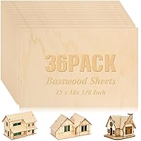 36 Pack Basswood Sheets Plywood Board 1/8 Inch Unfinished Wood Boards for Crafts for DIY Laser Projects Architectural Model Making Mini House Building Hobby Wood Burning (12 x 18 x 1/8 Inch)