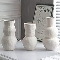 Ceramic Vases for Flowers, Matte White Ribbed Vase Set of 3, Decorative Vases for Pampas Grass, Modern Farmhouse Home Decor, Pottery for Centerpieces, Boho Vases