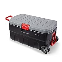 Rubbermaid ActionPacker 35 Gal Wheeled Lockable Storage Bin with Lid, Heavy-Duty Water Repellent Industrial Container with Built-In Durable Wheels, Great Tool Organizer, Truck Bed Storage, and More