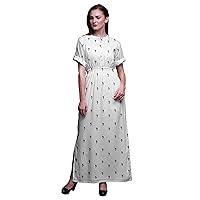Bimba Rayon Ladies Printed Smocked Waist Summer Beach Cocktail Party Long Maxi Gown Side Slit Dress