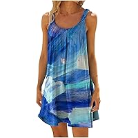 Womens Beach Cover Up Tank Dress Casual Vacation Beach Outfit Summer Tie Dye Print Mini Hawaiian Dresses Swimwear