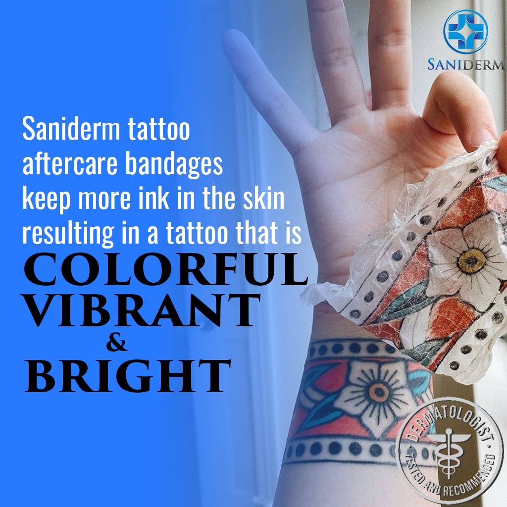 Saniderm Tattoo Aftercare Bandage, Breathable Waterproof Bandages, Sanitary Transparent Adhesive Wraps, Protect and Heal Tattoos, 3 Pre-Cut 8 x 10 Inch Sheets