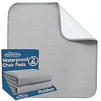 Waterproof Chair Pads for Incontinence Washable 22'' x 21'', 2 Pack Absorbent Seat Protector Pee Pads for Adults, Elderly, Kids, Toddler and Pets, Grey