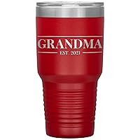 Personalized Grandma Tumbler With Year- Grandma Established Coffee Mug Grandma Gift - 30oz Insulated Engraved Stainless Steel Grandma Est Cup (Red)