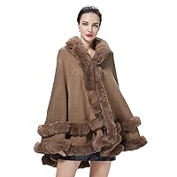 Women Hooded Poncho Cape Faux Fur Shawl Wrap with Fur Trim Sleeveless Cardigan Dressy Cloak Fashion Tops Coat