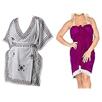 LA LEELA Women V Neck Maternity Dress Butterfly Short Sleeves Tunic Dresses Beach Cover up Wrap Pareo Work from Home Clothes Women Pack of 2
