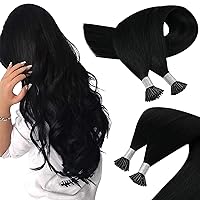 Sunny I Tip Hair Extensions #1Jet Black Bundle with Clip in Hair Extensions #1 24inch