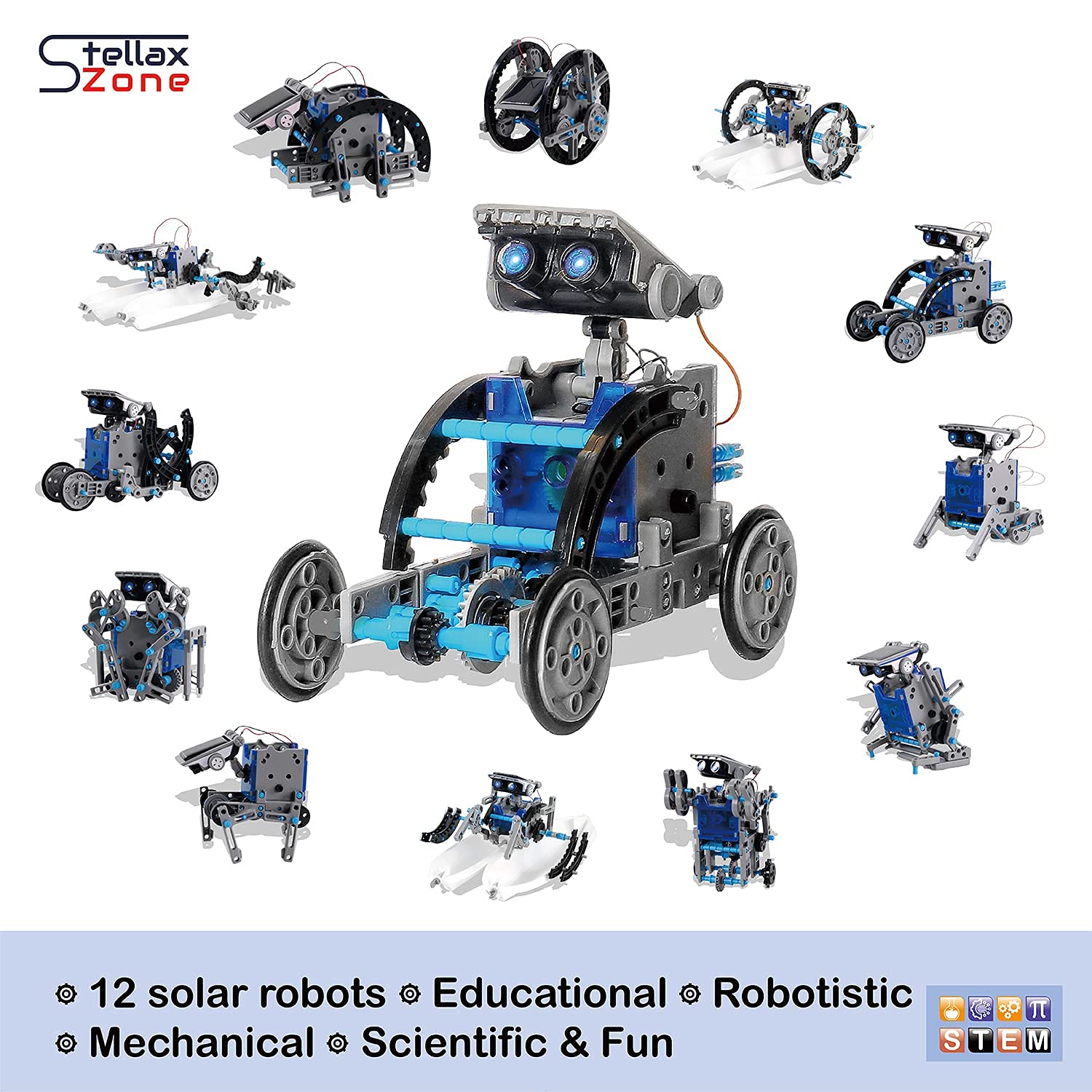 STELLAX ZONE 12 in 1 Solar Robot Kit, Building Robots for Kids 8-12 Year Olds Boys Girls Gifts, 190 Pcs STEM Education Science Toys Robotics Kits