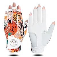 FINGER TEN Golf Gloves Women Left Right Hand Leather with Ball Marker Value Pack, Colored Glove for Ladies Right Left Handed Golfer All Weather Grip