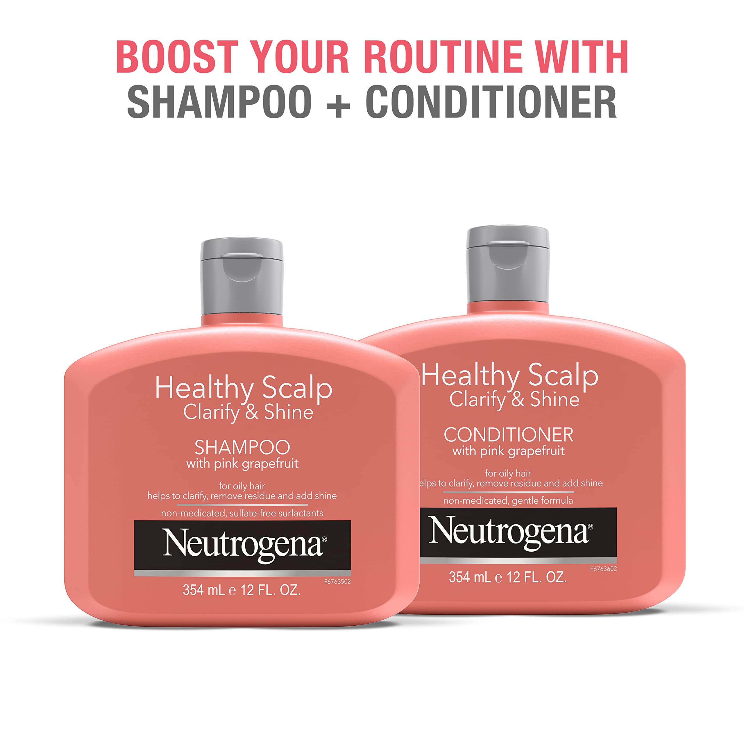 Neutrogena Exfoliating Healthy Scalp Clarify & Shine Shampoo for Oily Hair and Scalp, Anti-Residue Shampoo with Pink Grapefruit, pH-Balanced, Paraben & Phthalate-Free, Color-Safe, 12oz