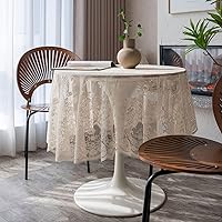Boho Hole 75 inch Beige Lace Wedding Tablecloth Floral Embroidered Rould Table Cover for Halloween Party Dinning Holiday, 1 Piece